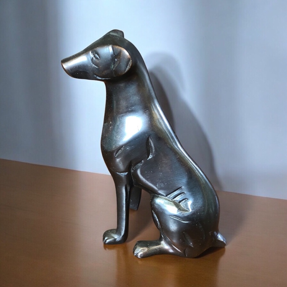 Brutalist Dog Metal Sculpture Bronze Finish 6.5” Greyhound Statue Deco MCM